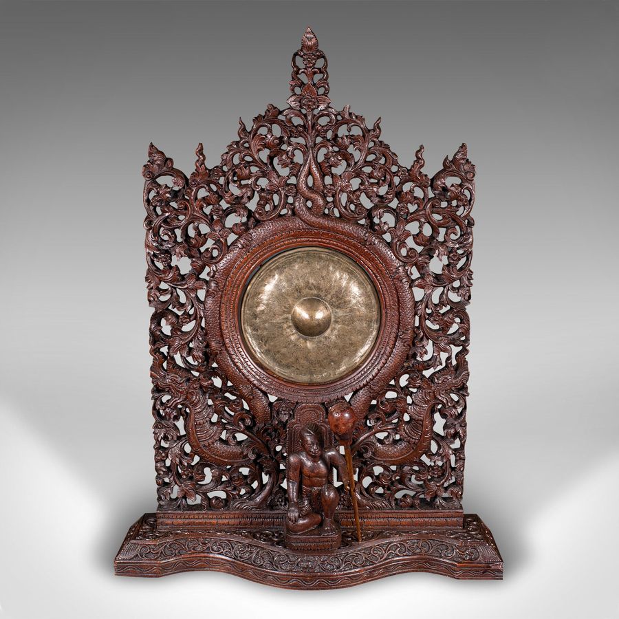 Antique Ornate Antique Temple Gong, Burmese, Carved, Mounted Chime, Victorian, C.1900