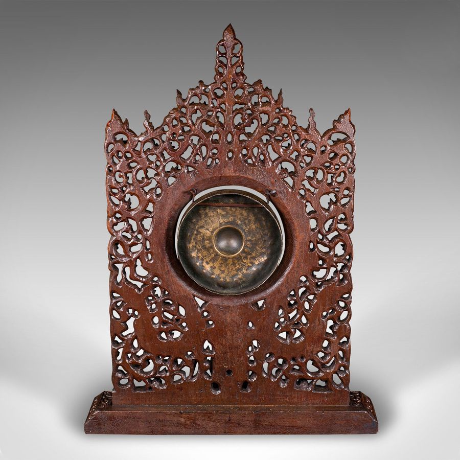 Antique Ornate Antique Temple Gong, Burmese, Carved, Mounted Chime, Victorian, C.1900