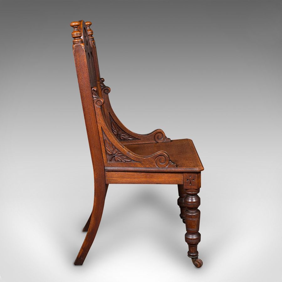 Antique Antique Gothic Revival Hall Chair, Scottish Oak, Reception Seat, Victorian, 1870