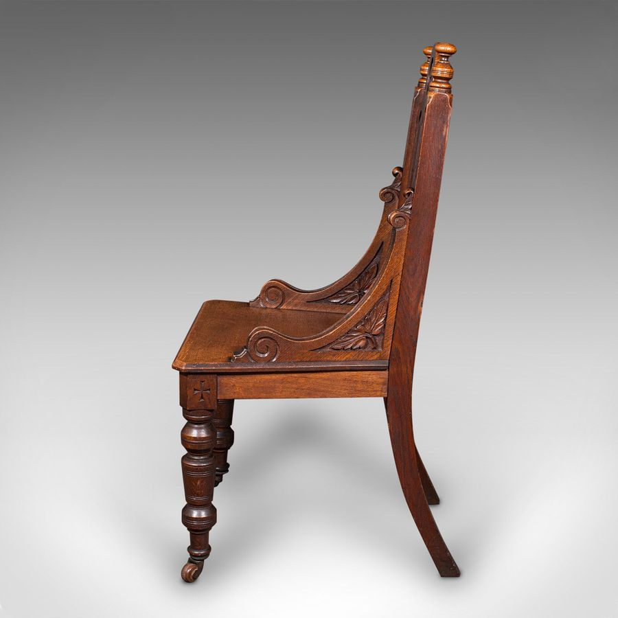 Antique Antique Gothic Revival Hall Chair, Scottish Oak, Reception Seat, Victorian, 1870