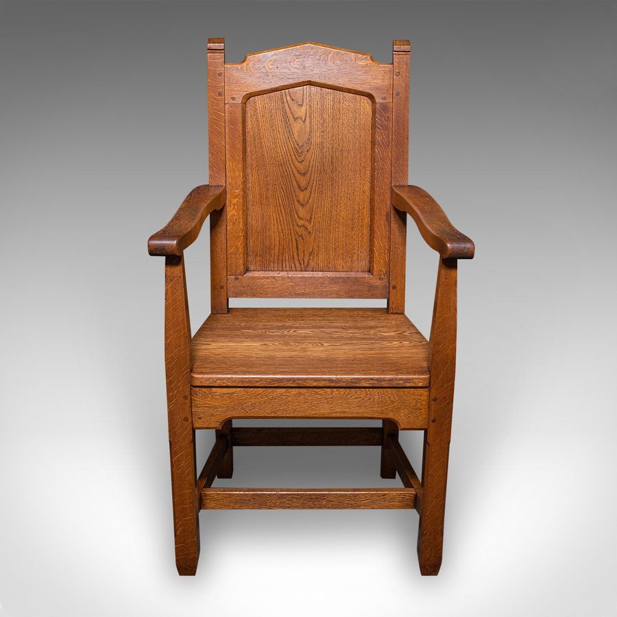 Antique Antique Schoolmaster's Chair, English, Oak, Desk, Elbow, Seat, Edwardian, C.1910