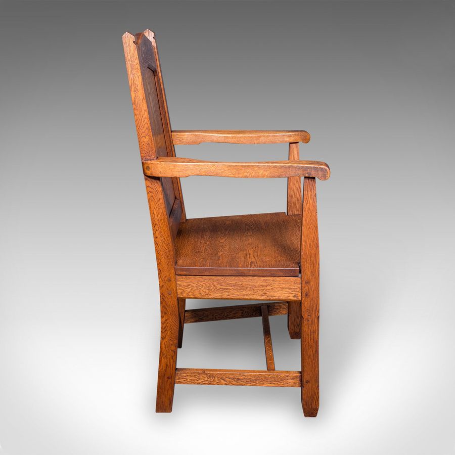 Antique Antique Schoolmaster's Chair, English, Oak, Desk, Elbow, Seat, Edwardian, C.1910