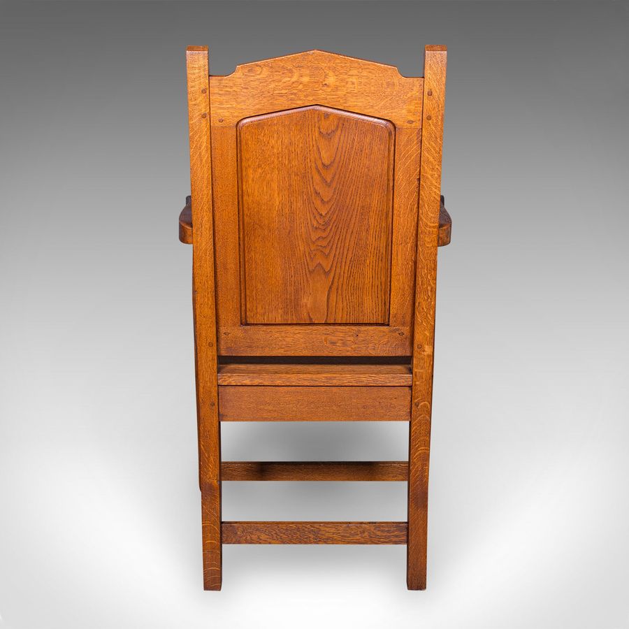 Antique Antique Schoolmaster's Chair, English, Oak, Desk, Elbow, Seat, Edwardian, C.1910