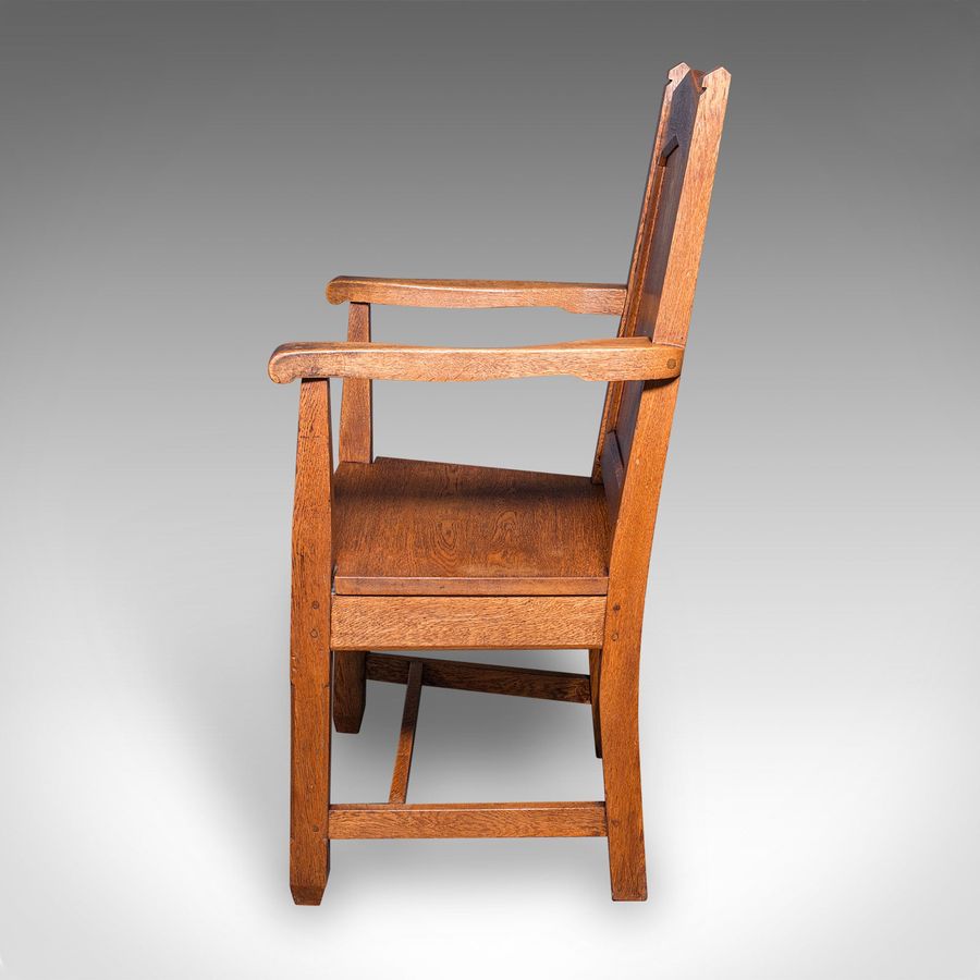 Antique Antique Schoolmaster's Chair, English, Oak, Desk, Elbow, Seat, Edwardian, C.1910