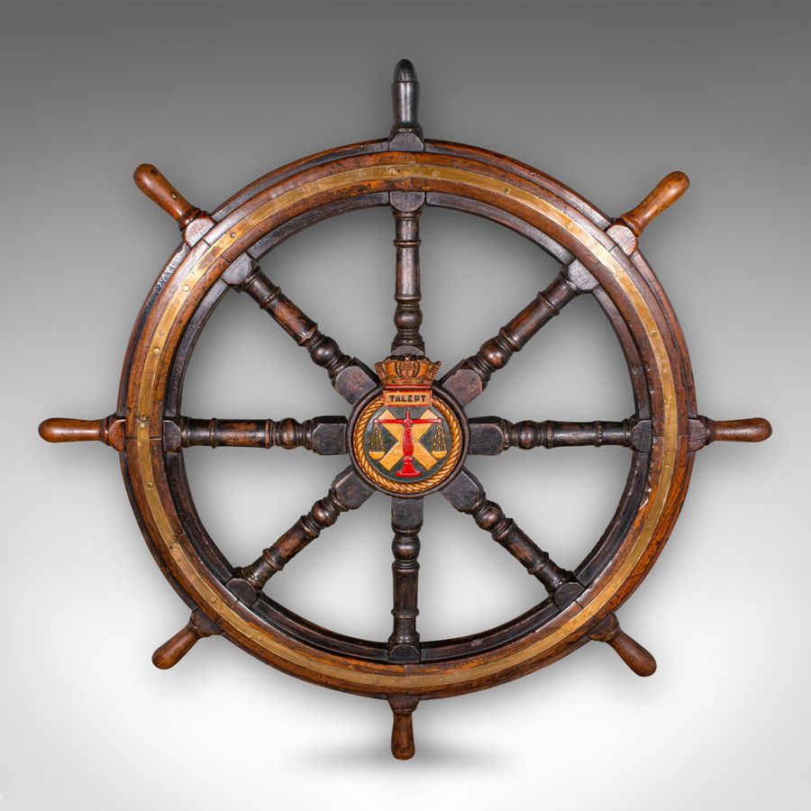 Antique 4' Large Antique Ship's Wheel, English, Oak, Decorative Maritime Helm, Victorian