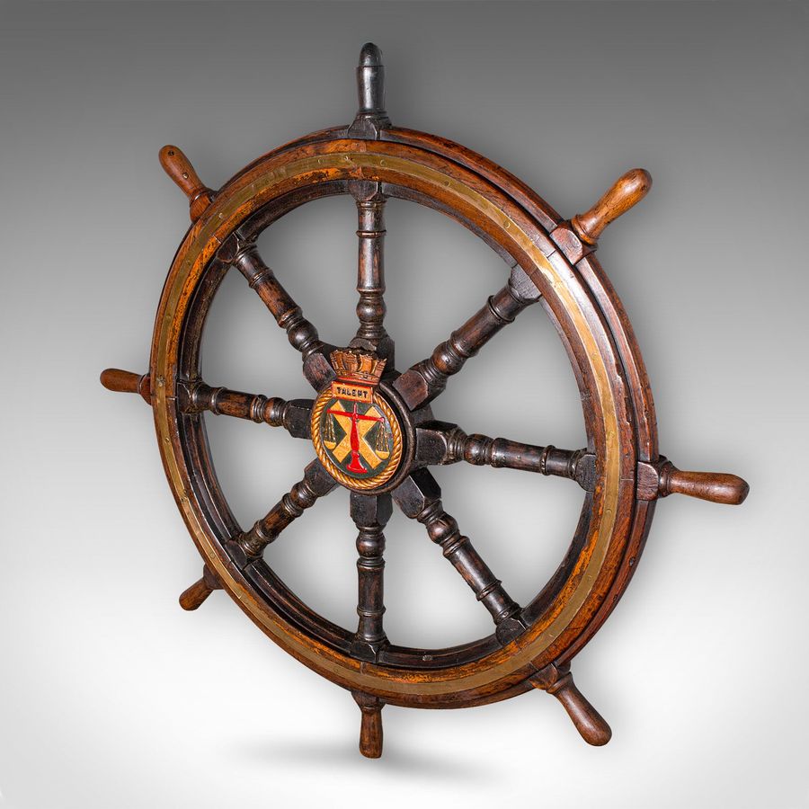 Antique 4' Large Antique Ship's Wheel, English, Oak, Decorative Maritime Helm, Victorian