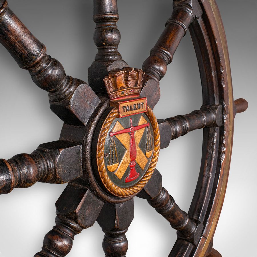 Antique 4' Large Antique Ship's Wheel, English, Oak, Decorative Maritime Helm, Victorian