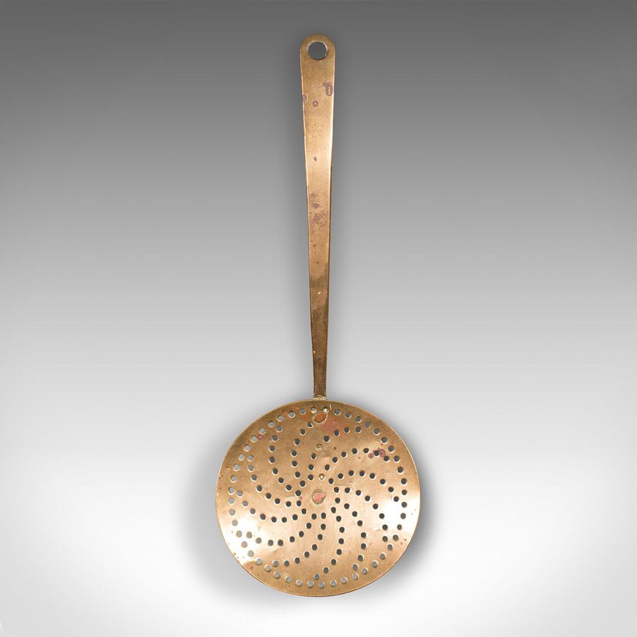 Antique Antique Fireplace Warmer, English, Brass Chestnut Roasting Plate, Georgian, 1800