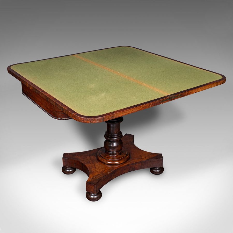 Antique Antique Fold Over Card Table, English, Extending, Games, Console, Regency, 1820