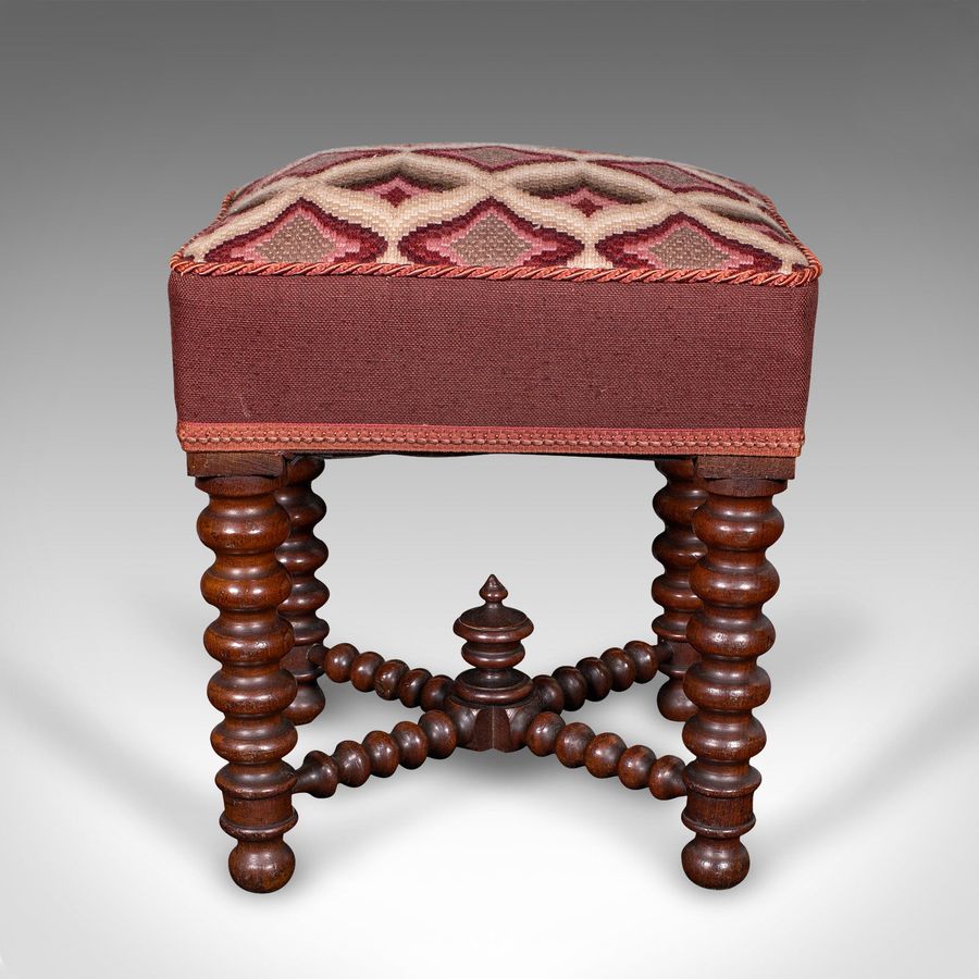 Antique Antique Upholstered Footstool, English, Fireside, Lounge Stool, Victorian, 1850