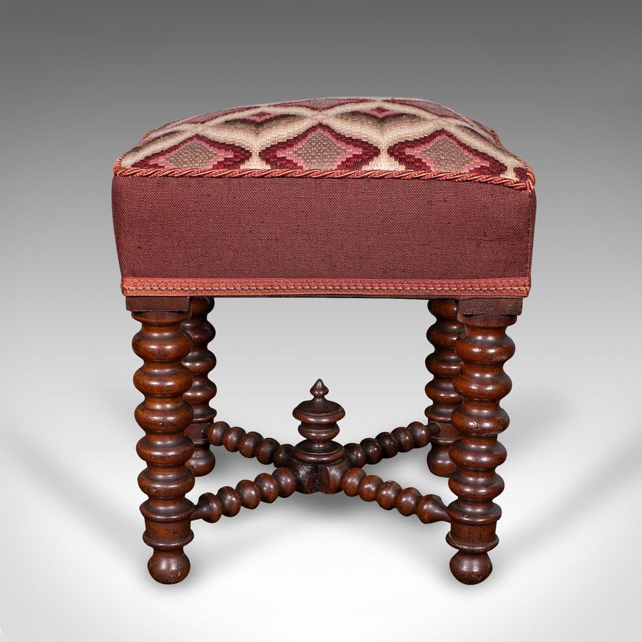 Antique Antique Upholstered Footstool, English, Fireside, Lounge Stool, Victorian, 1850