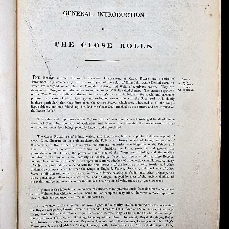 Antique Large Antique Reference Book, The Close Rolls, Latin, Public Record, William IV