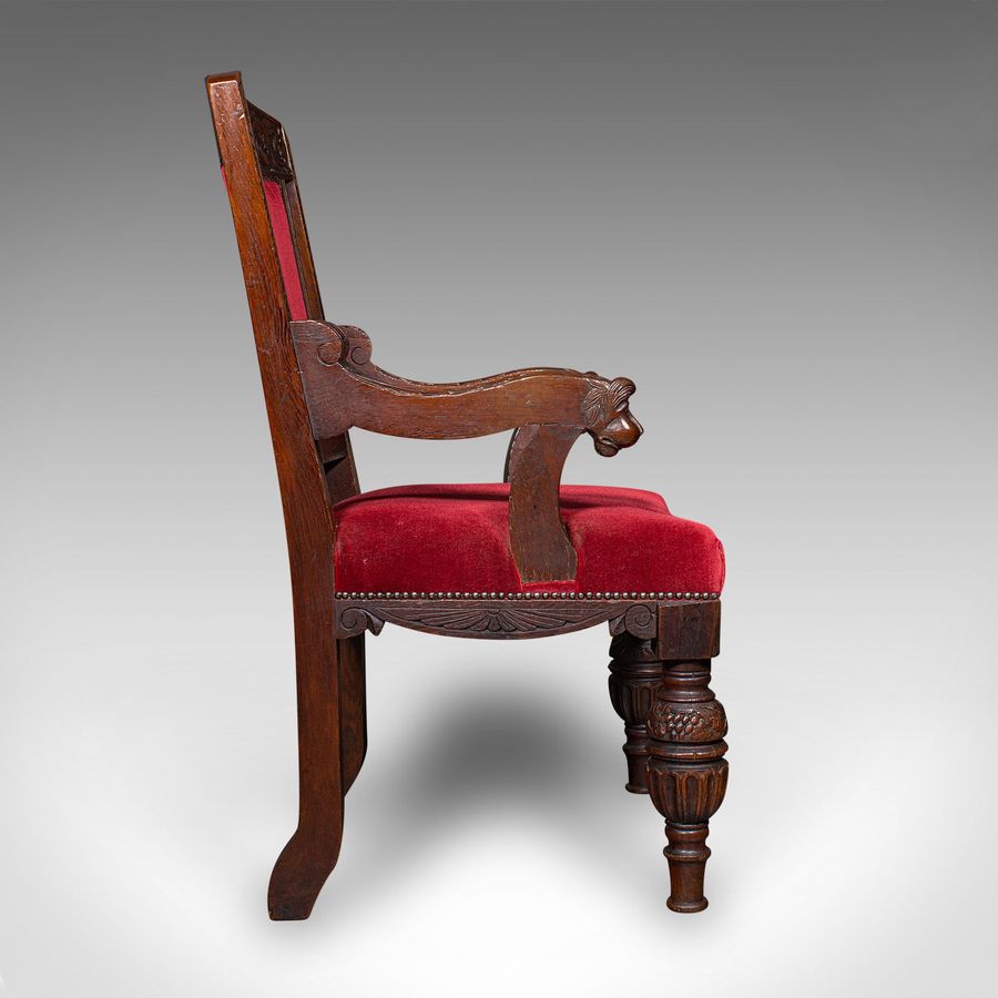 Antique Antique Morning Room Elbow Chair, Scottish, Oak, Gothic Revival Seat, Victorian