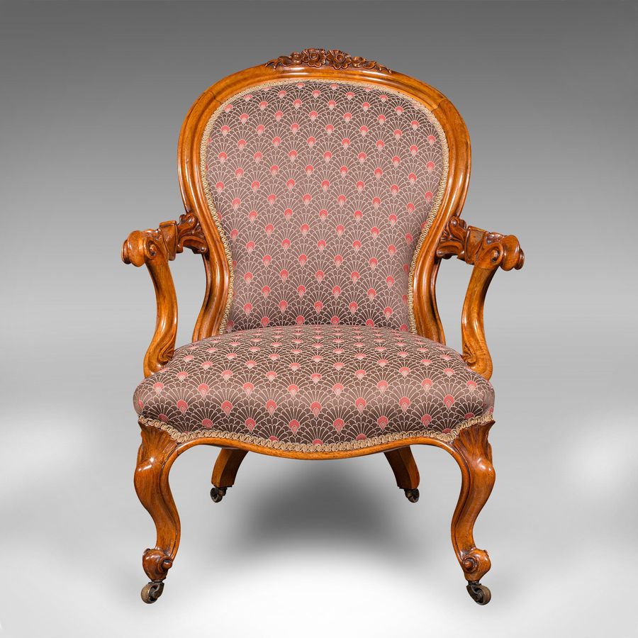 Antique Antique Spoon Back Elbow Chair, English, Walnut, Armchair, Early Victorian, 1840