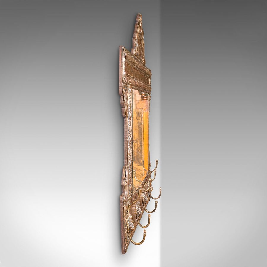 Antique Antique Hallway Valet Mirror, Dutch, Brass, Reception, Wall, Edwardian, C.1910