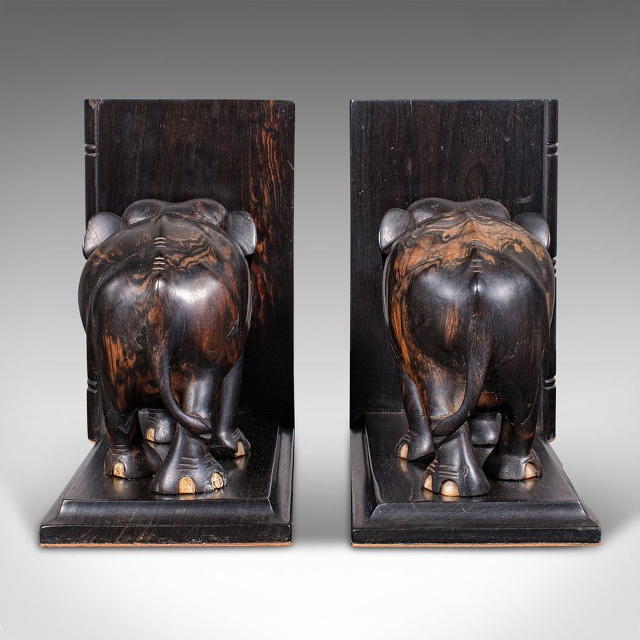 Antique Pair Antique Elephant Bookends, Indian, Coromandel, Novel, Book Rest, Victorian