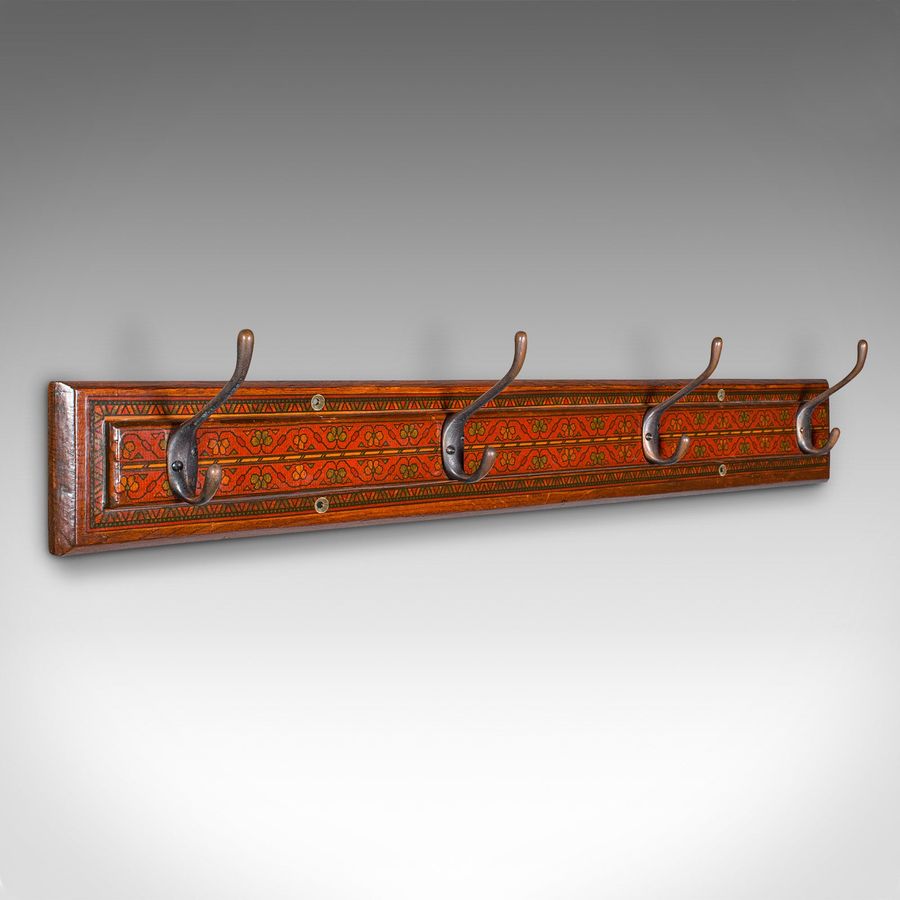 Antique Reception Wall Rack, English Oak, Hall, Coat Hooks, Aesthetic, Victorian