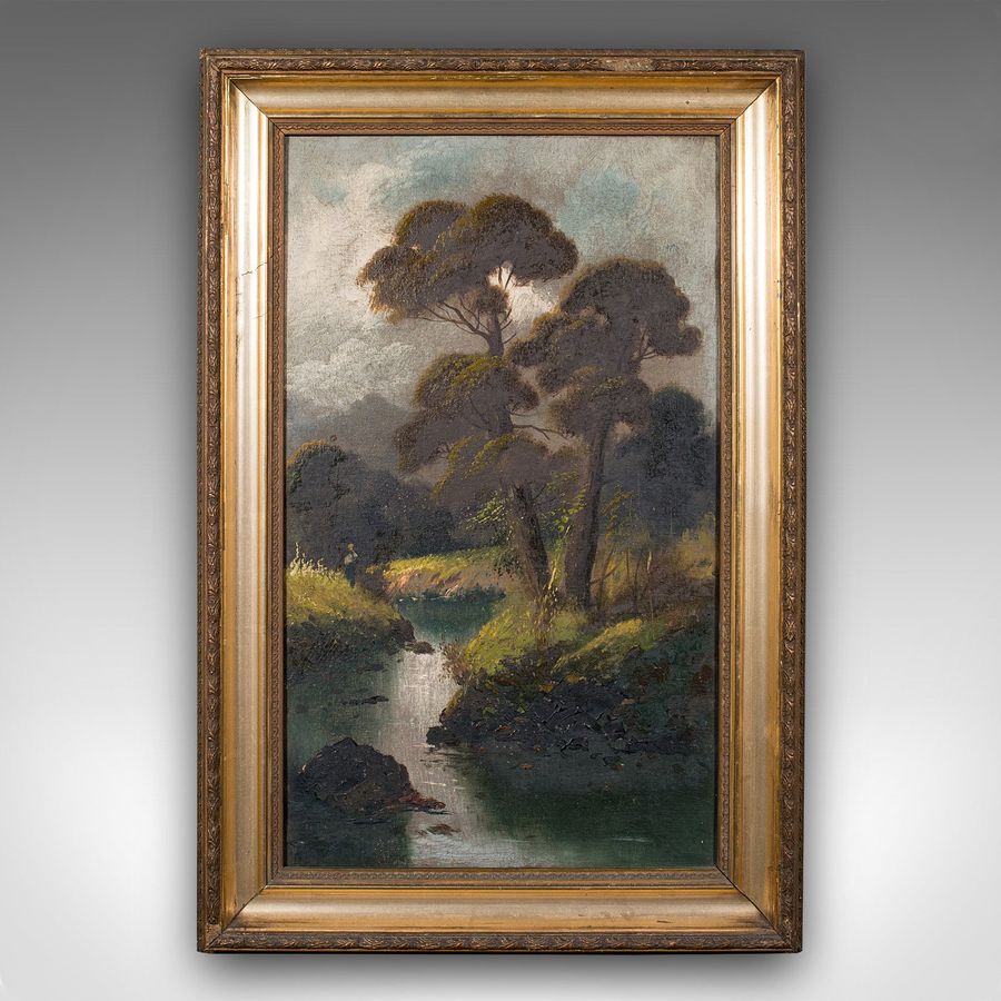 Antique Antique River Landscape Painting, Scottish Art, Oil On Canvas, Framed, Victorian