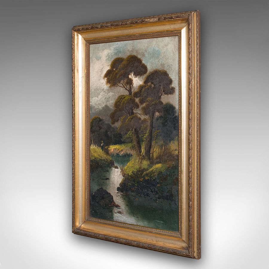 Antique Antique River Landscape Painting, Scottish Art, Oil On Canvas, Framed, Victorian