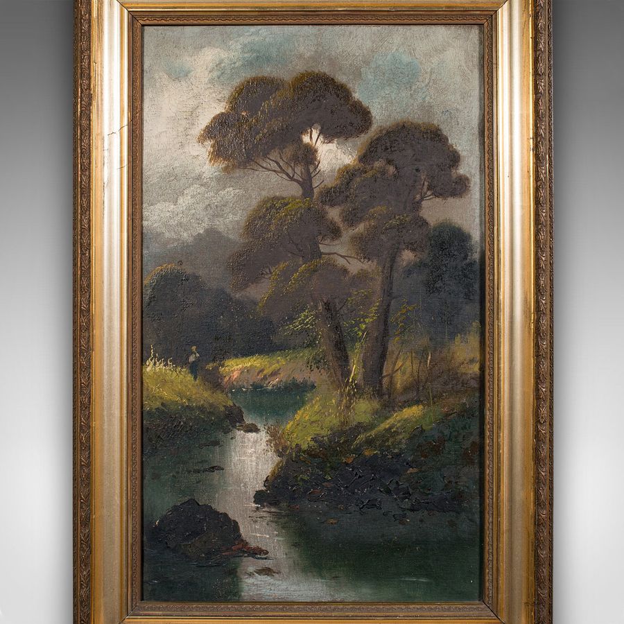 Antique Antique River Landscape Painting, Scottish Art, Oil On Canvas, Framed, Victorian