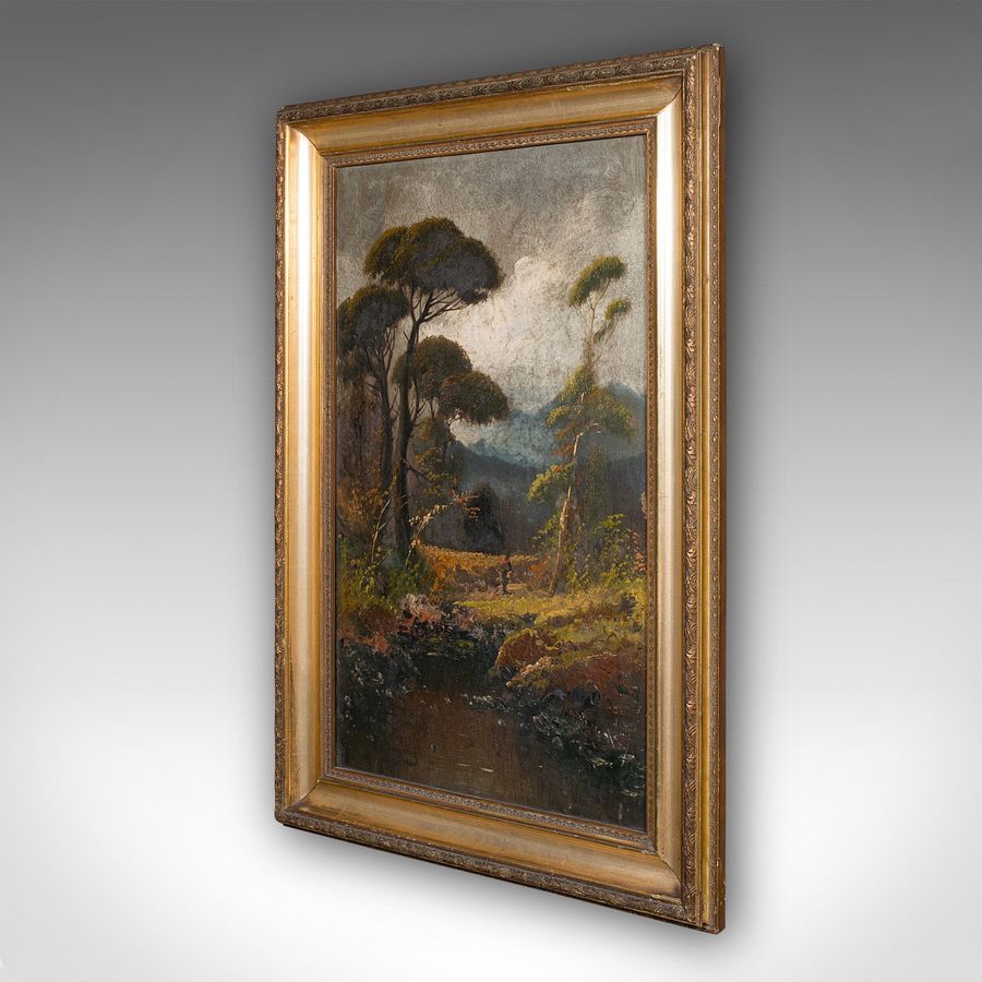 Antique Antique Riverside Painting, Scottish Art, Oil On Canvas, Landscape, Victorian