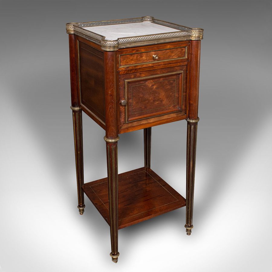 Antique Bedside Table, French, Walnut, Marble, Nightstand, Victorian, Circa 1840