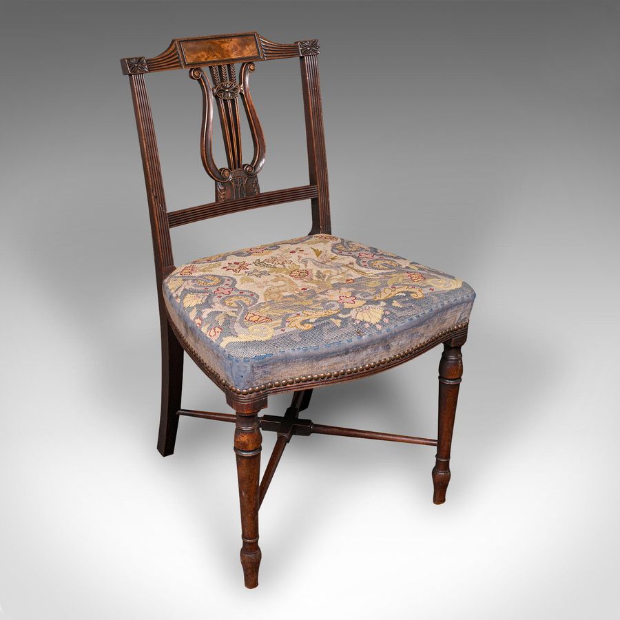 Antique Embroidered Chair, English, Walnut, Needlepoint, Bedroom, Hall, Regency