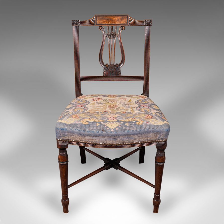 Antique Antique Embroidered Chair, English, Walnut, Needlepoint, Bedroom, Hall, Regency