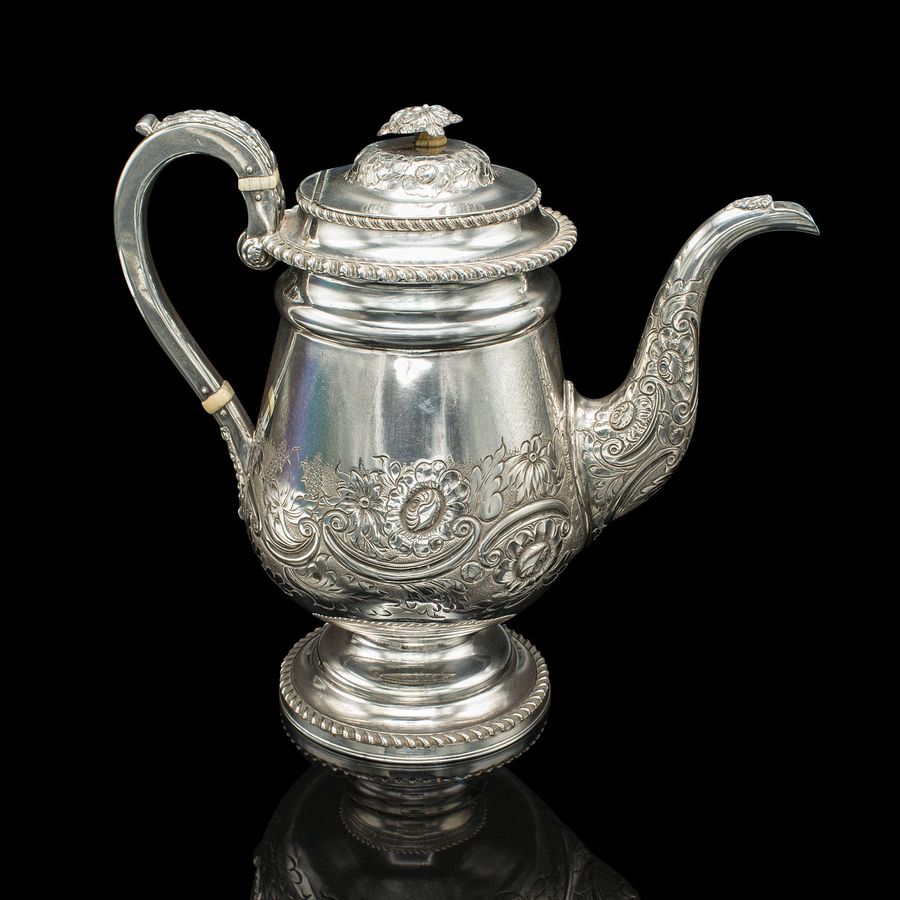 Antique Antique Coffee Pot, English, Old Sheffield, Silver Plate, Tea Kettle, Regency