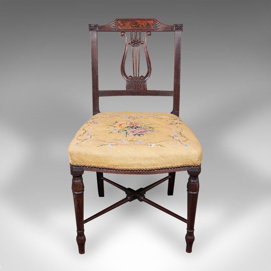 Antique Antique Side Chair, English, Walnut, Needlepoint, Bedroom, Hall Seat, Regency