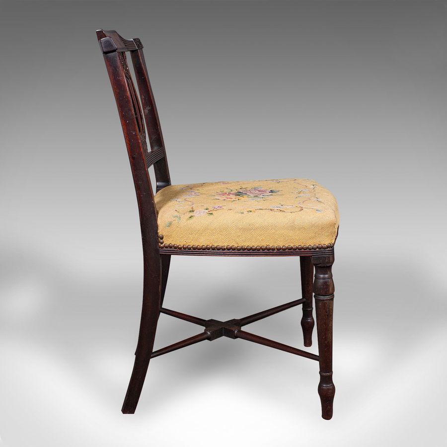 Antique Antique Side Chair, English, Walnut, Needlepoint, Bedroom, Hall Seat, Regency