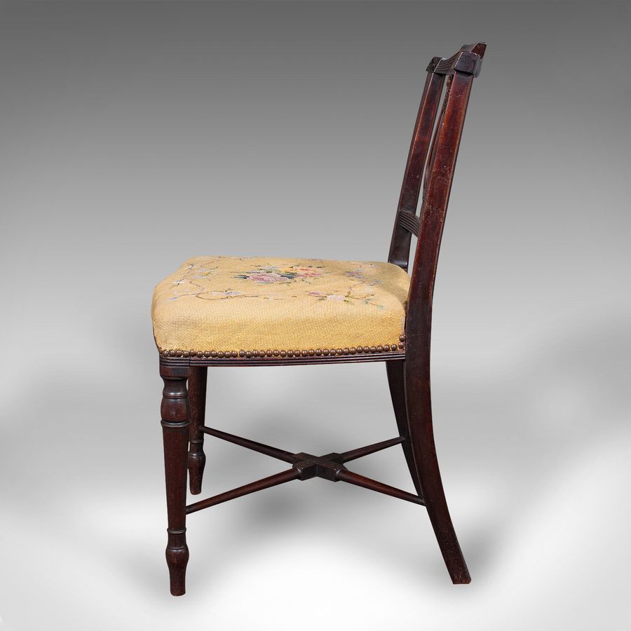 Antique Antique Side Chair, English, Walnut, Needlepoint, Bedroom, Hall Seat, Regency