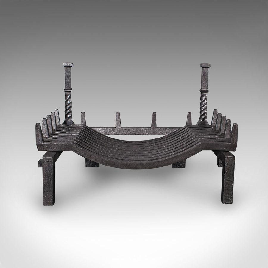 Antique Antique Fireplace Set, English Cast Iron, Fire Basket, Andirons, Edwardian, 1910