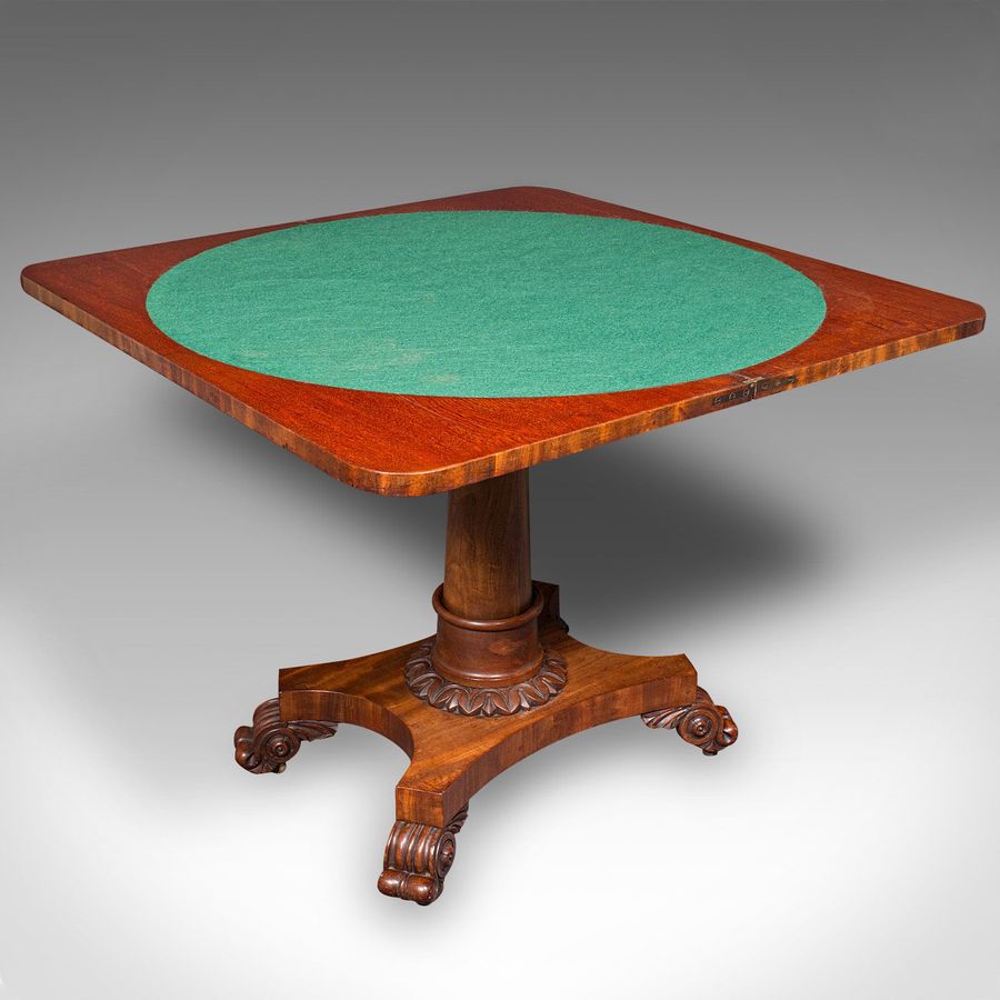 Antique Antique Fold Over Parlour Card Table, English, Games, Side, William IV, C.1835