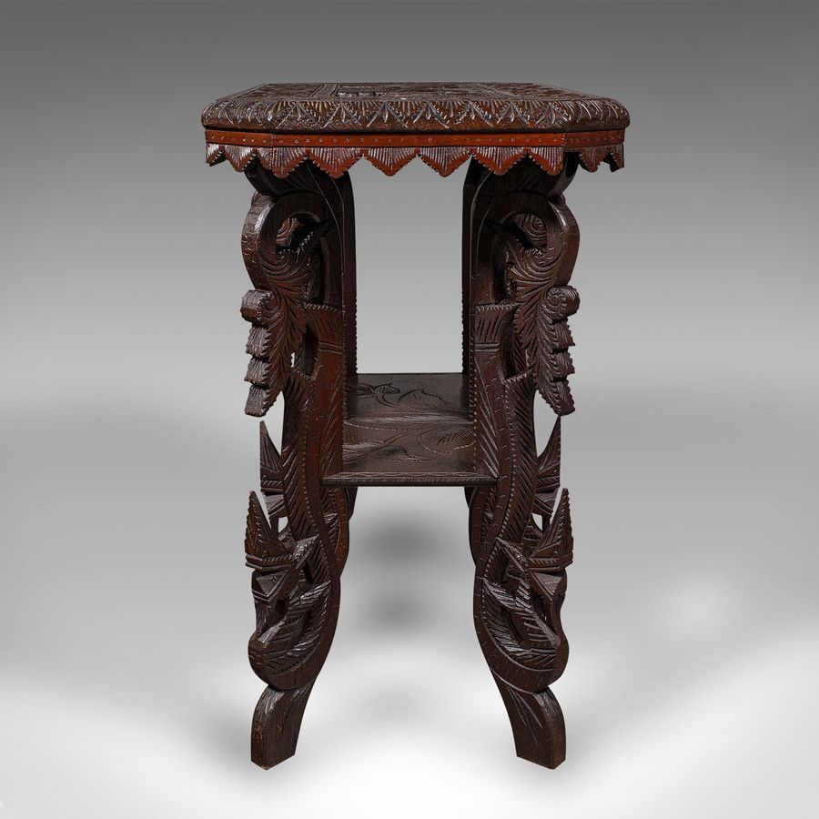 Antique Antique Carved Side Table, Indian, Teak, Lamp, Side, Tray, Occasional, Victorian