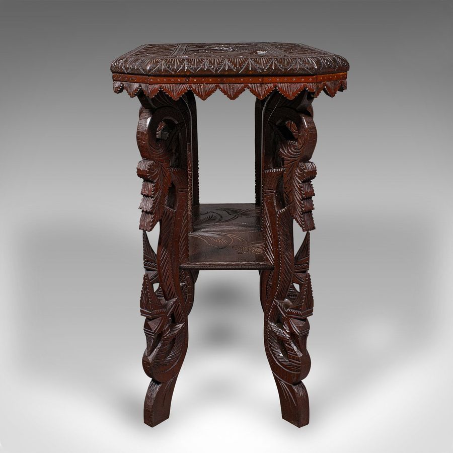 Antique Antique Carved Side Table, Indian, Teak, Lamp, Side, Tray, Occasional, Victorian