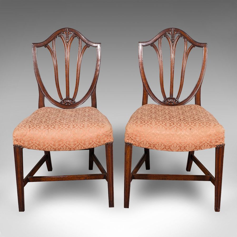 Antique Pair Of Antique Hepplewhite Side Chairs, English, Fruitwood, Hall Seat, Georgian