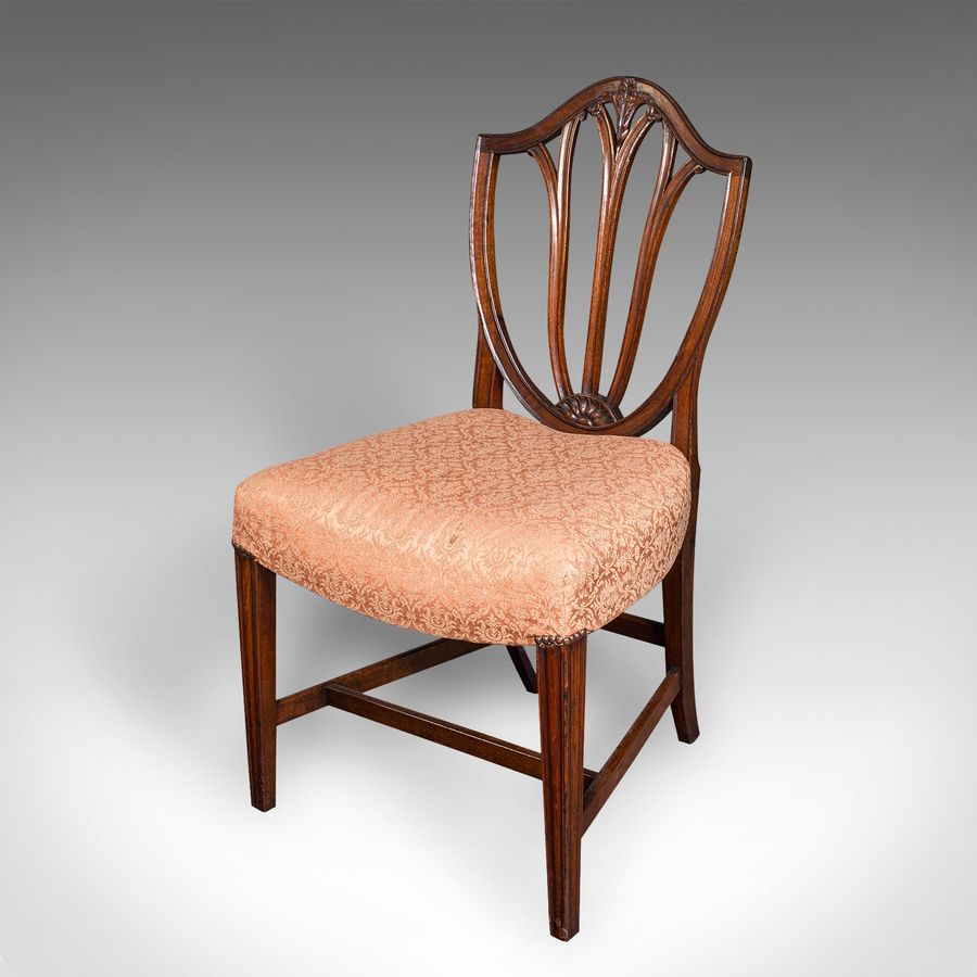 Antique Pair Of Antique Hepplewhite Side Chairs, English, Fruitwood, Hall Seat, Georgian