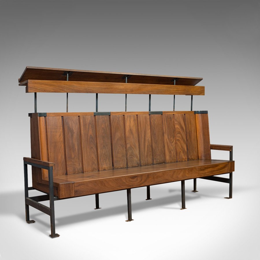 Antique Large Vintage Pew English Solid Teak Bench Modernist