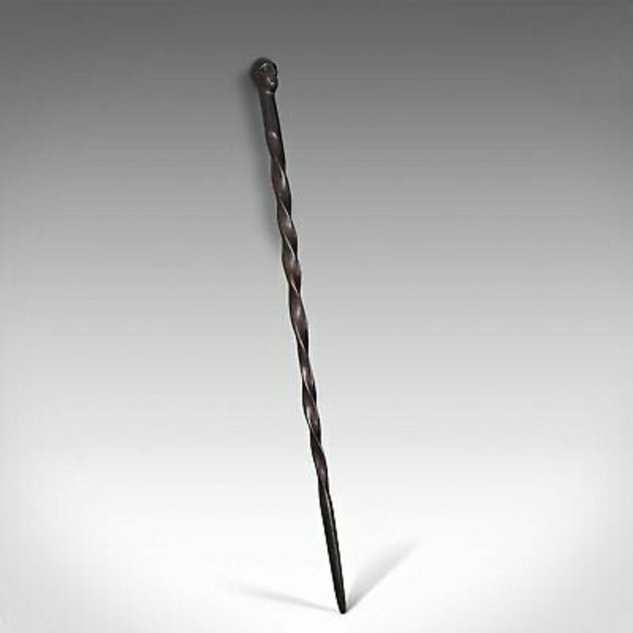 Antique Antique Carved Walking Cane, African, Ebony, Tribal Stick, Figure, Victorian