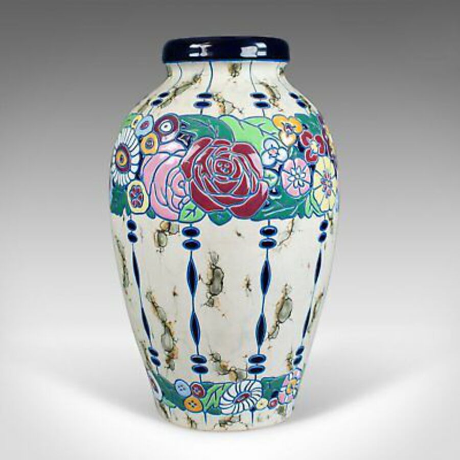 Antique Large Baluster Vase, Czechoslovakian Amphora Pottery, Mid 20th Century