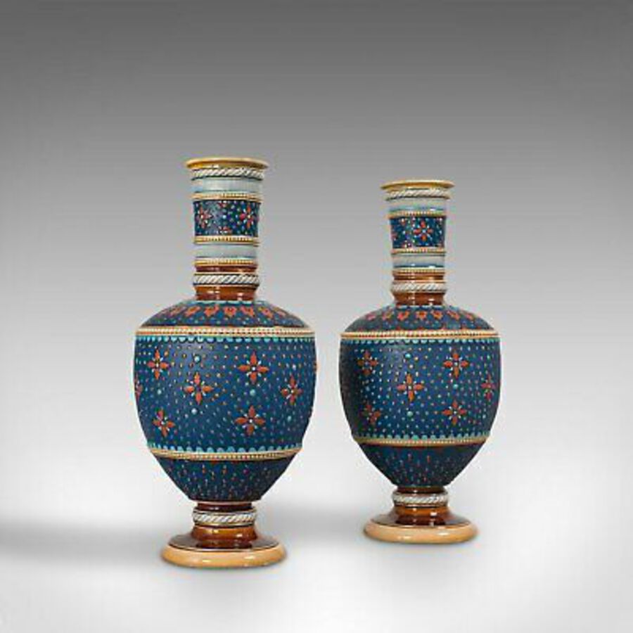 Antique Pair of Antique Decorative Vases, German, Ceramic, Villeroy & Boch, Victorian