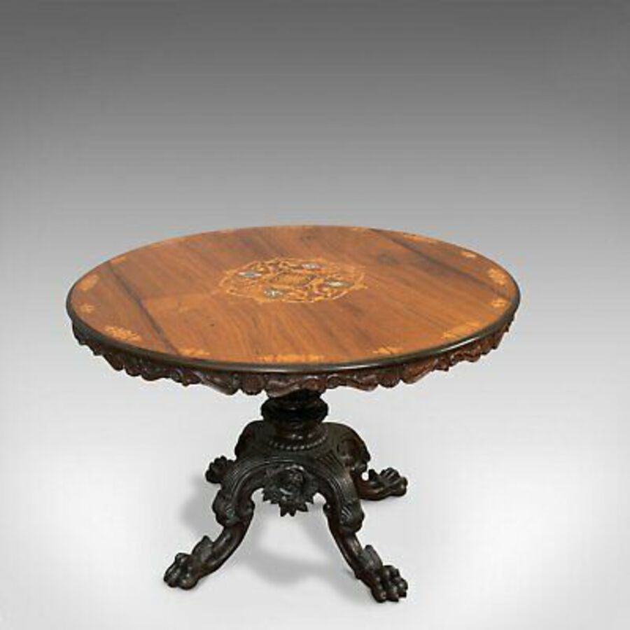 Antique Inlaid Antique Breakfast Table, English, Rosewood, Centre, Game, Victorian