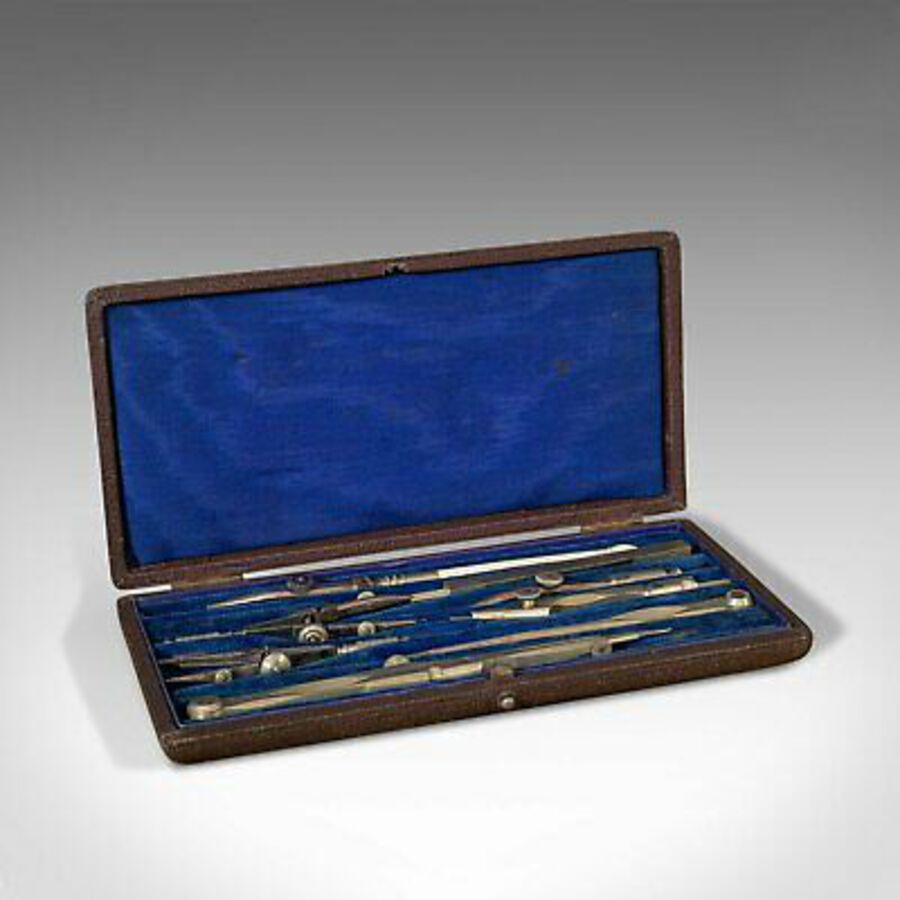 Antique Antique Drawing Instrument Set, English, Draughtsman's, Tools, Edwardian, 1910