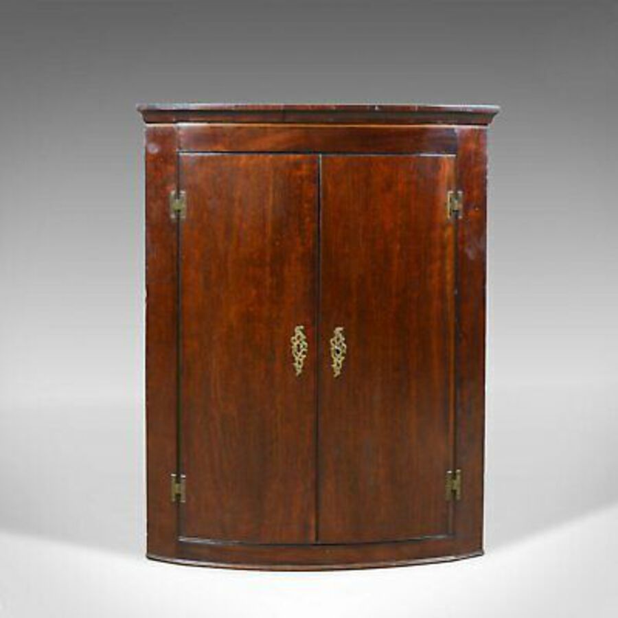Antique Corner Cabinet, Late Georgian, Bow Fronted, Mahogany, Hanging, c.1800