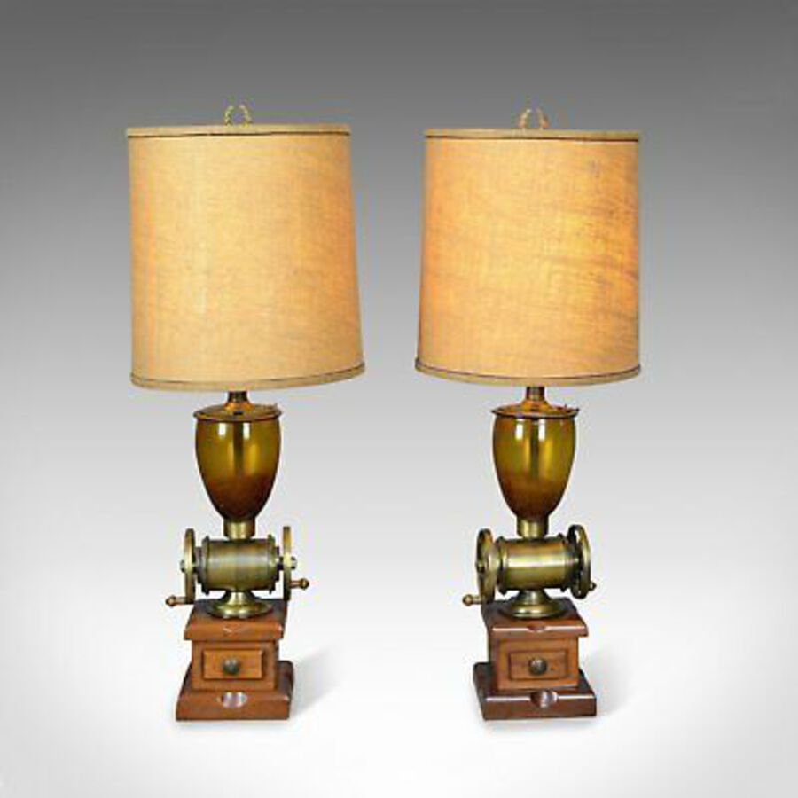 Antique Pair of Large Vintage Table Lamps in the form of Coffee Grinders, Late C20th
