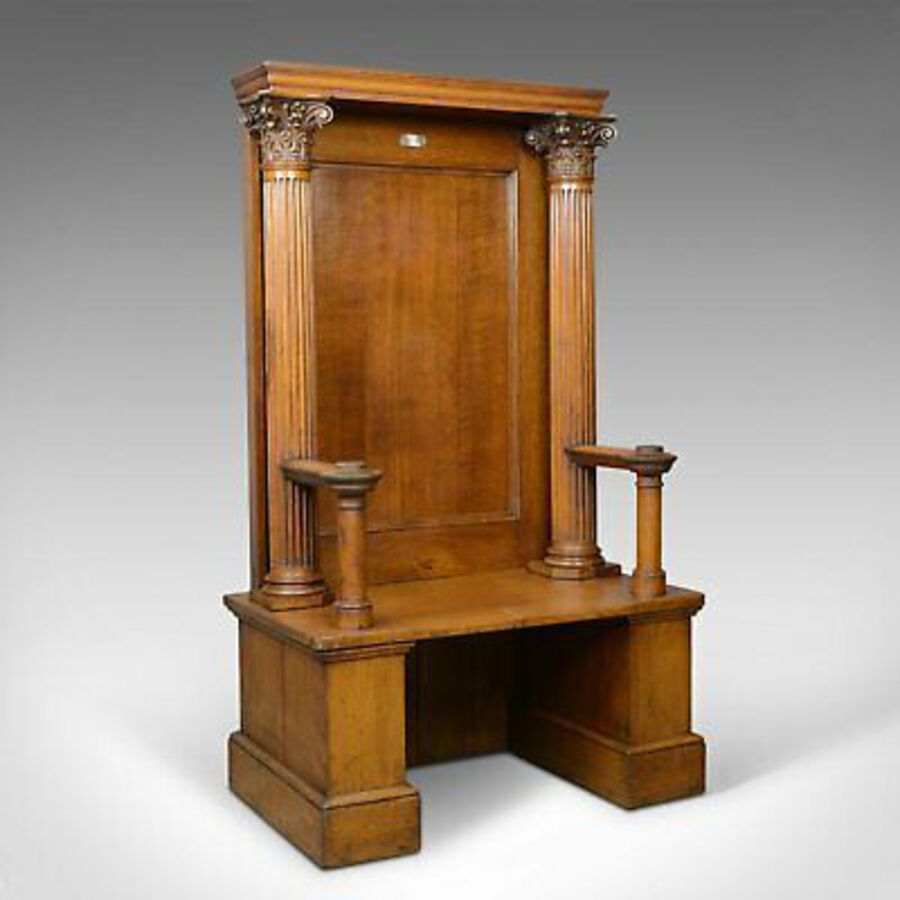 Large Antique Oak Throne Chair, Edwardian, Seat, Classical, Corinthian, c.1910