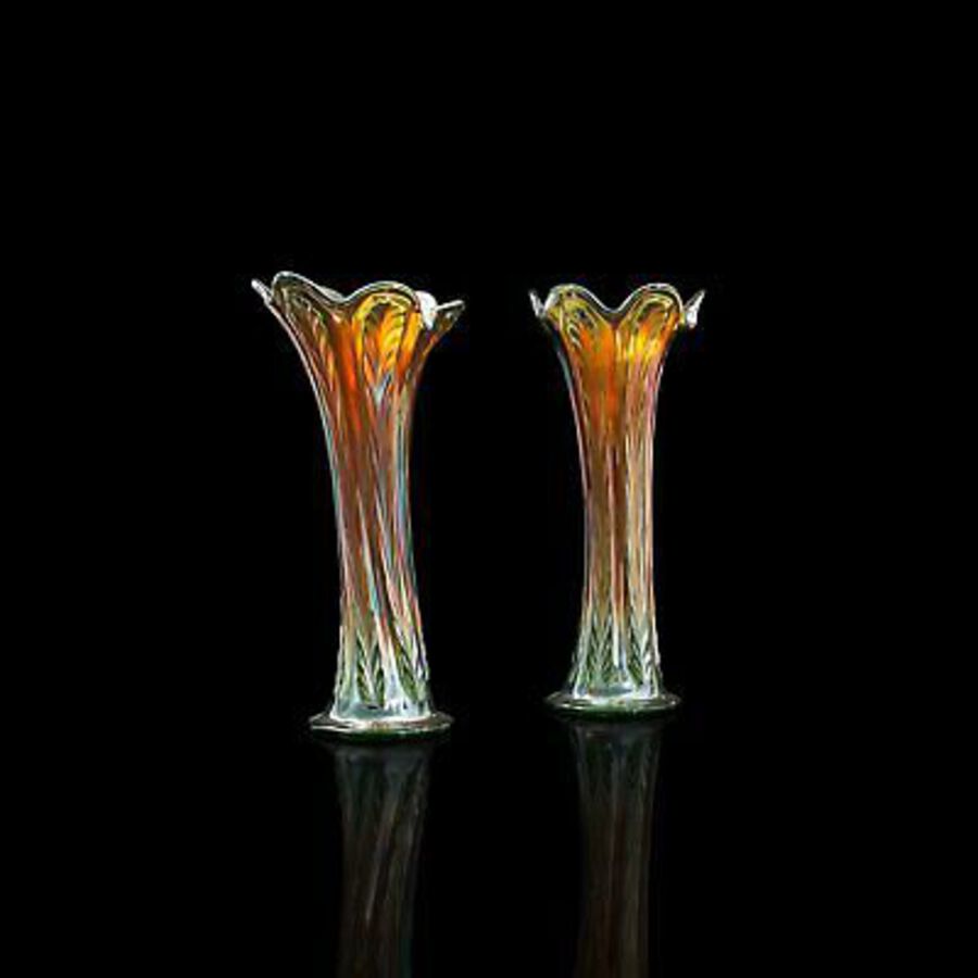 Antique Pair Of, Vintage Decorative Vases, English, Carnival Glass, Lustre, Mid 20th.C