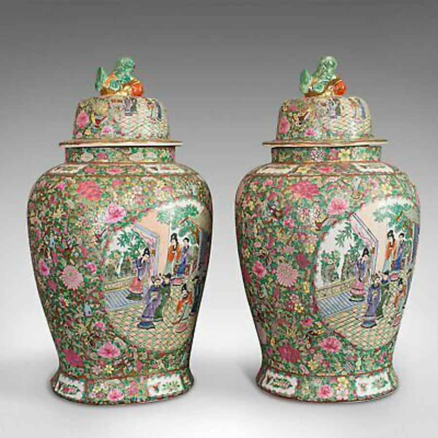Pair Of, Large Vintage Baluster Urns, Oriental, Ceramic, Art Deco, Circa 1940