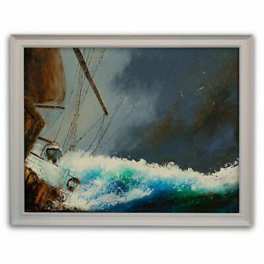 Dramatic Seascape, Oil Painting, Marine, Ship, Art, Original, 25.75